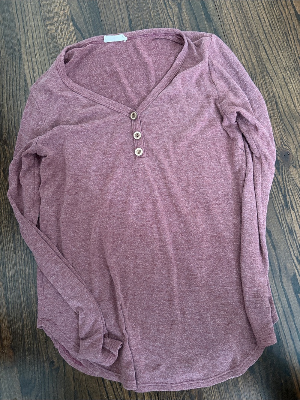 First Love by Lovelyn Dusty Rose Mauve Henley Long Sleeve Top